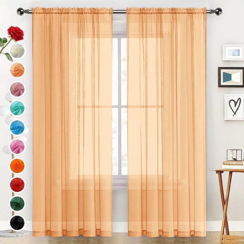 SpaceDresser Sheer Voile Window Treatment Rod Pocket Curtain Panels for Kitchen Bedroom Living Room Drapes Sunlight Filtering Privacy Semi Home Decor Assorted Colors Sizes (Beige, 52 W x 90 L) - Image 1